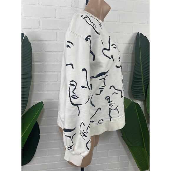 Zara white printed black drawn faces crewneck sweatshirt - Picture 3 of 7
